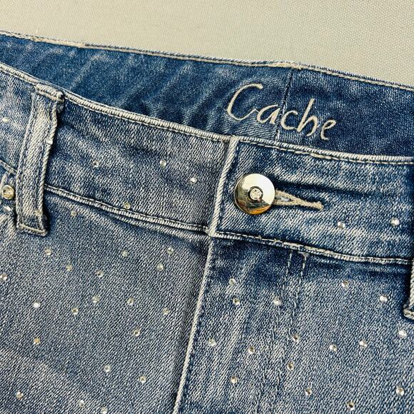 Y2K Cache Jeans All Over Rhinestone Studded Bling Vintage Denim Cropped Capri 6 - Picture 3 of 9